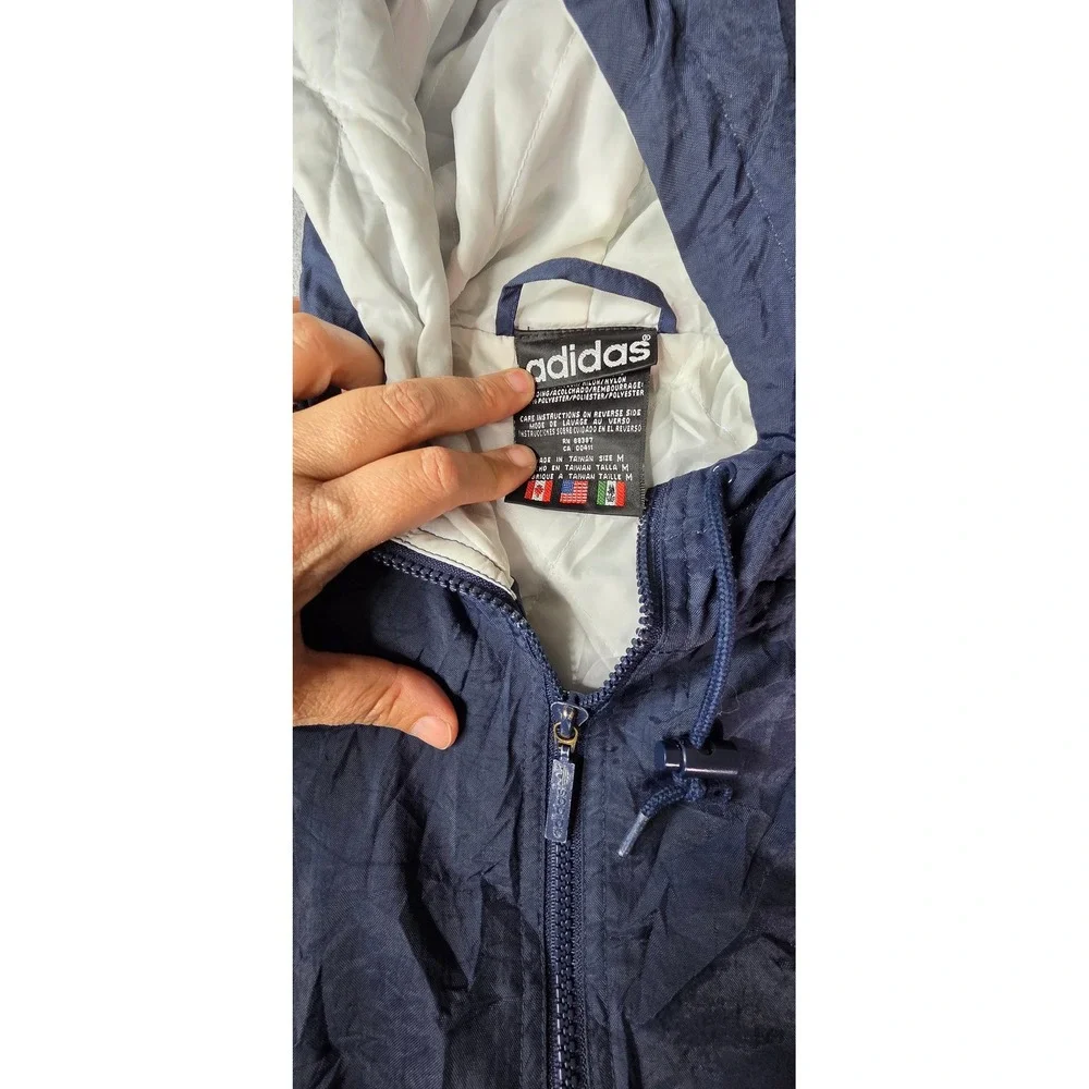 Vintage Adidas Windbreaker Jacket Navy Blue Mens Medium Full Zip Hooded 90s Logo